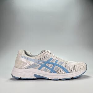 Asics Gel Contend 4 White Blue Lace Up Running Shoes T765N Women's Size 9